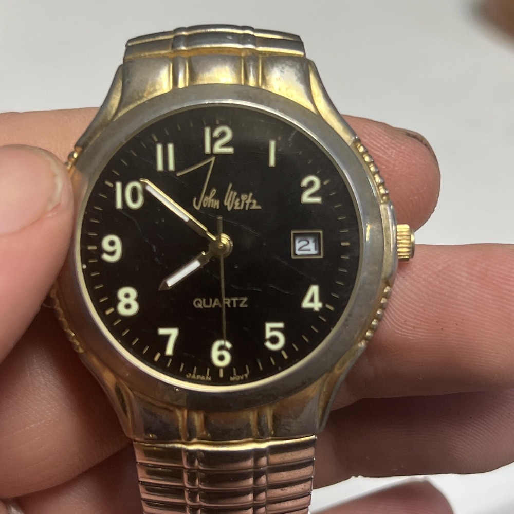 Vintage John Weitz‎ Gold Silver Tone Black Analog Quartz Watch LJW 422 Untested